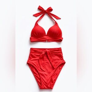 NWT Antonio Melani Swimsuit Bikini Top and High Waisted Bottom in red Sz XS